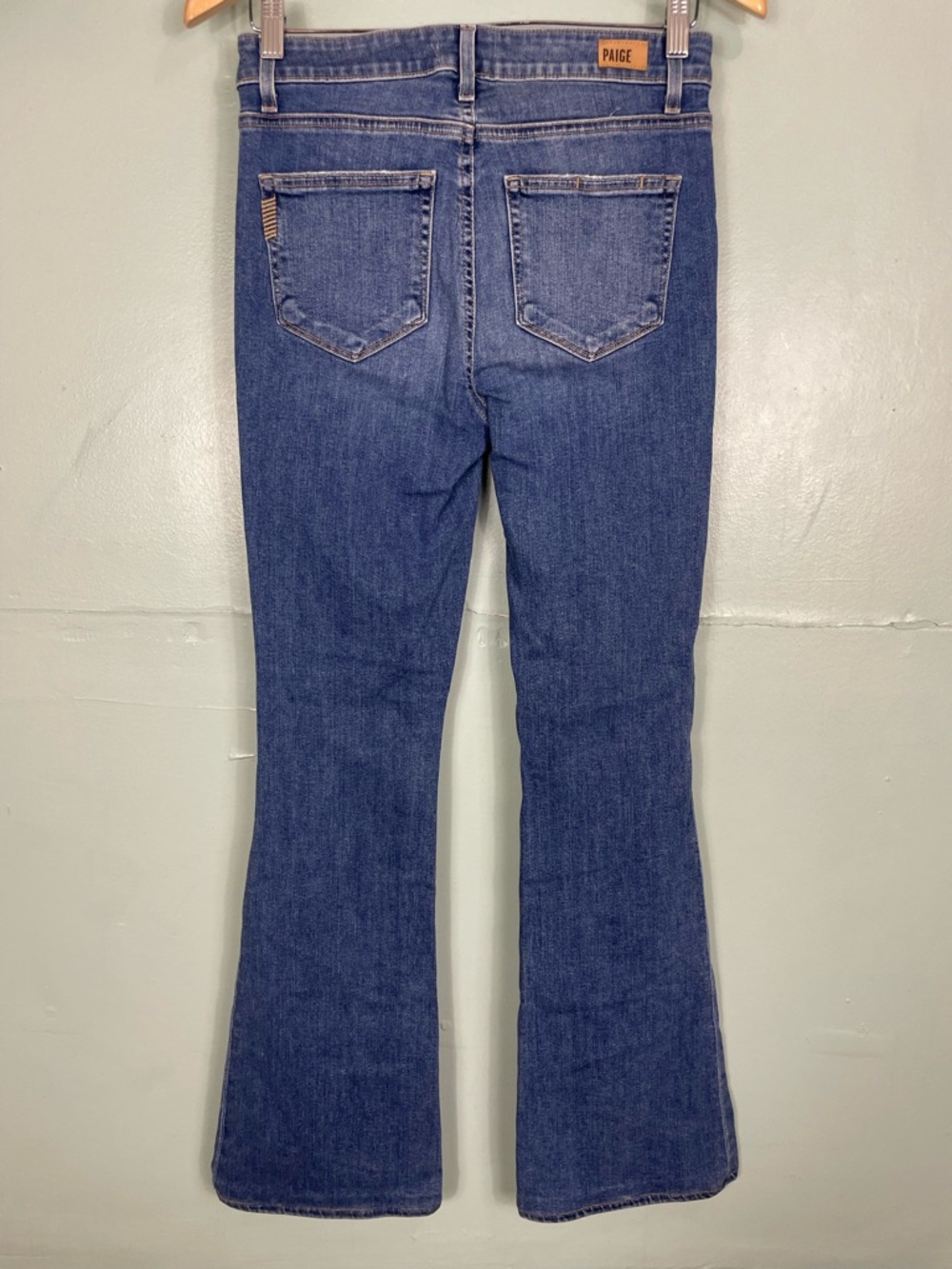 Paige High Rise Bell Canyon Jeans Flare Denim Blue Women Sz 27 Distressed - Picture 8 of 9